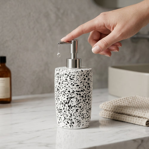 Handcrafted Terrazzo Stone Liquid Soap Dispenser with Rust-Proof Chrome Pump