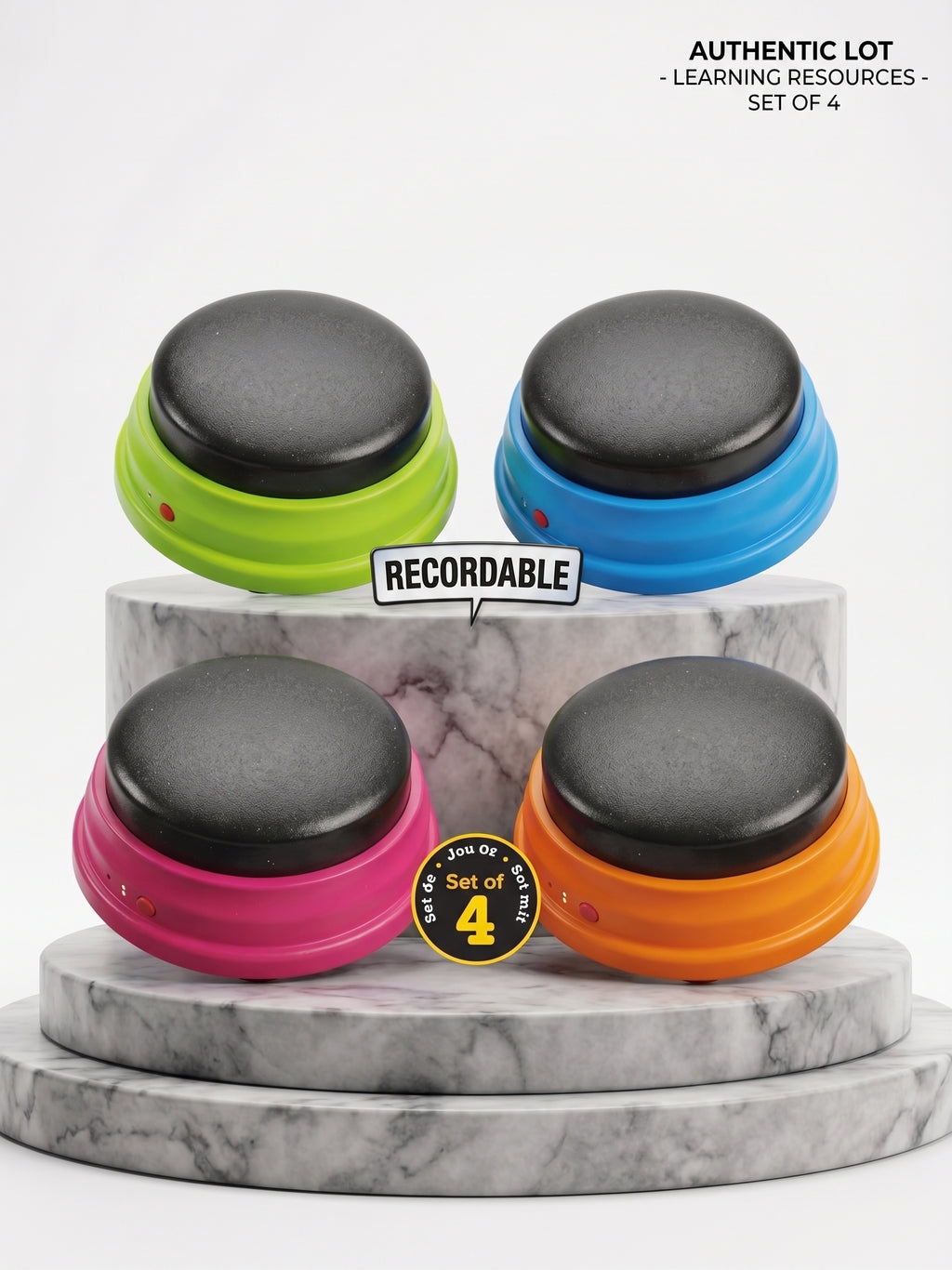 Learning Resources Recordable Answer Buzzers (Set of 4) – Custom Audio Game & Classroom Buttons (LER 3769)