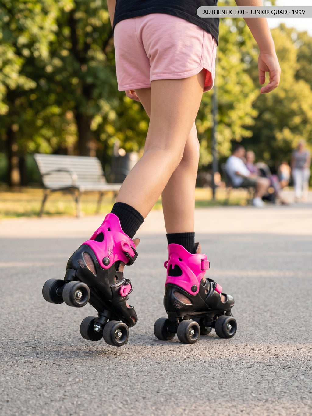 Kids Adjustable Quad Roller Skates (Neon Pink & Black) – Dual Buckle Outdoor Skating Shoes