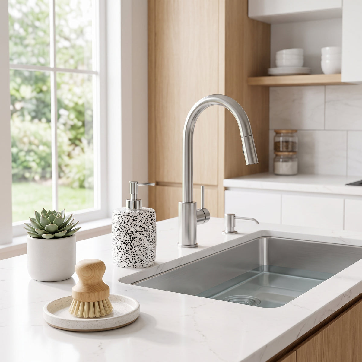 Handcrafted Terrazzo Stone Liquid Soap Dispenser with Rust-Proof Chrome Pump
