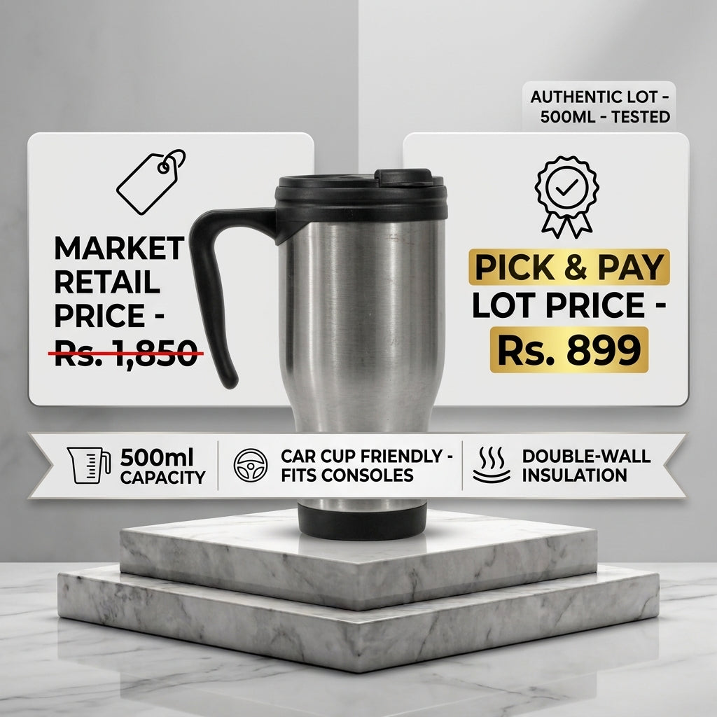 Stainless Steel Insulated Travel Mug with Handle (500ml) – Spill-Resistant Car Tumbler