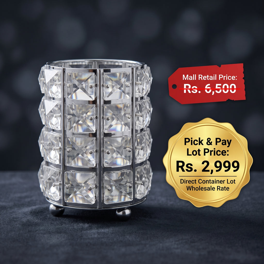 Handcrafted Silver Crystal Cylinder Table Lamp & Candle Lantern – Luxury Faceted Glass Home Decor
