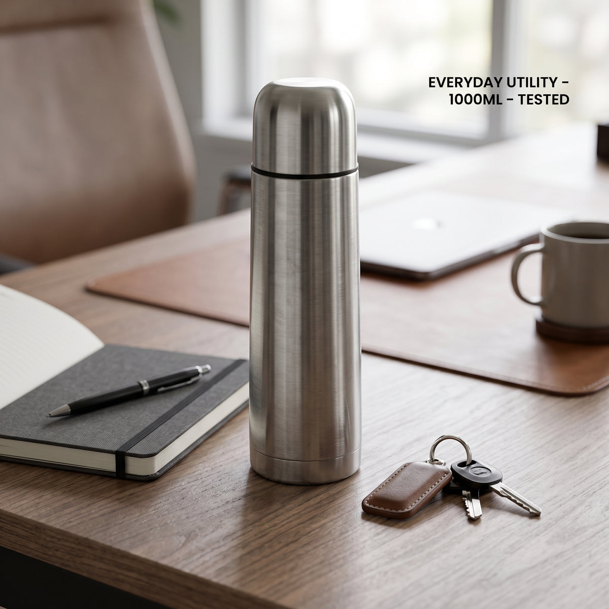 Double-Wall Stainless Steel Vacuum Thermos Flask (1000ml / 1 Liter) – Hot & Cold Bullet Bottle