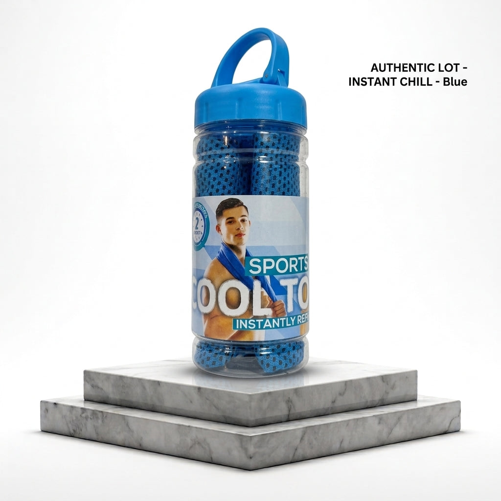 Instant Cooling Sports Towel with Carabiner Bottle Container (Royal Blue) – Gym & Outdoor Chill Towel