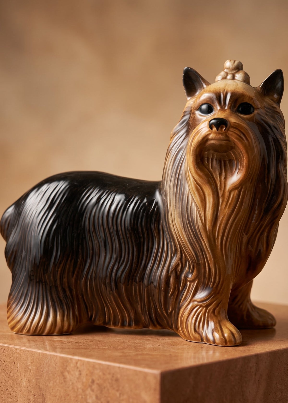 Handcrafted Vintage Ceramic Yorkshire Terrier Figurine – High-Gloss Glazed Porcelain Yorkie Statue for Luxury Home Decor & Pet Lovers