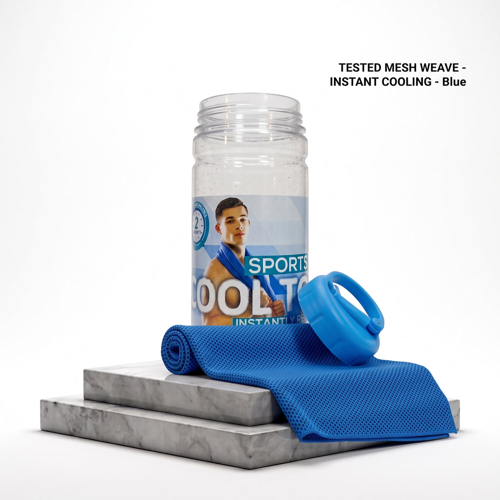 Instant Cooling Sports Towel with Carabiner Bottle Container (Royal Blue) – Gym & Outdoor Chill Towel