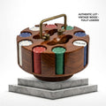 Vintage Solid Wood Revolving Carousel Poker Chip Set – Brass Handle & Loaded Chip Caddy