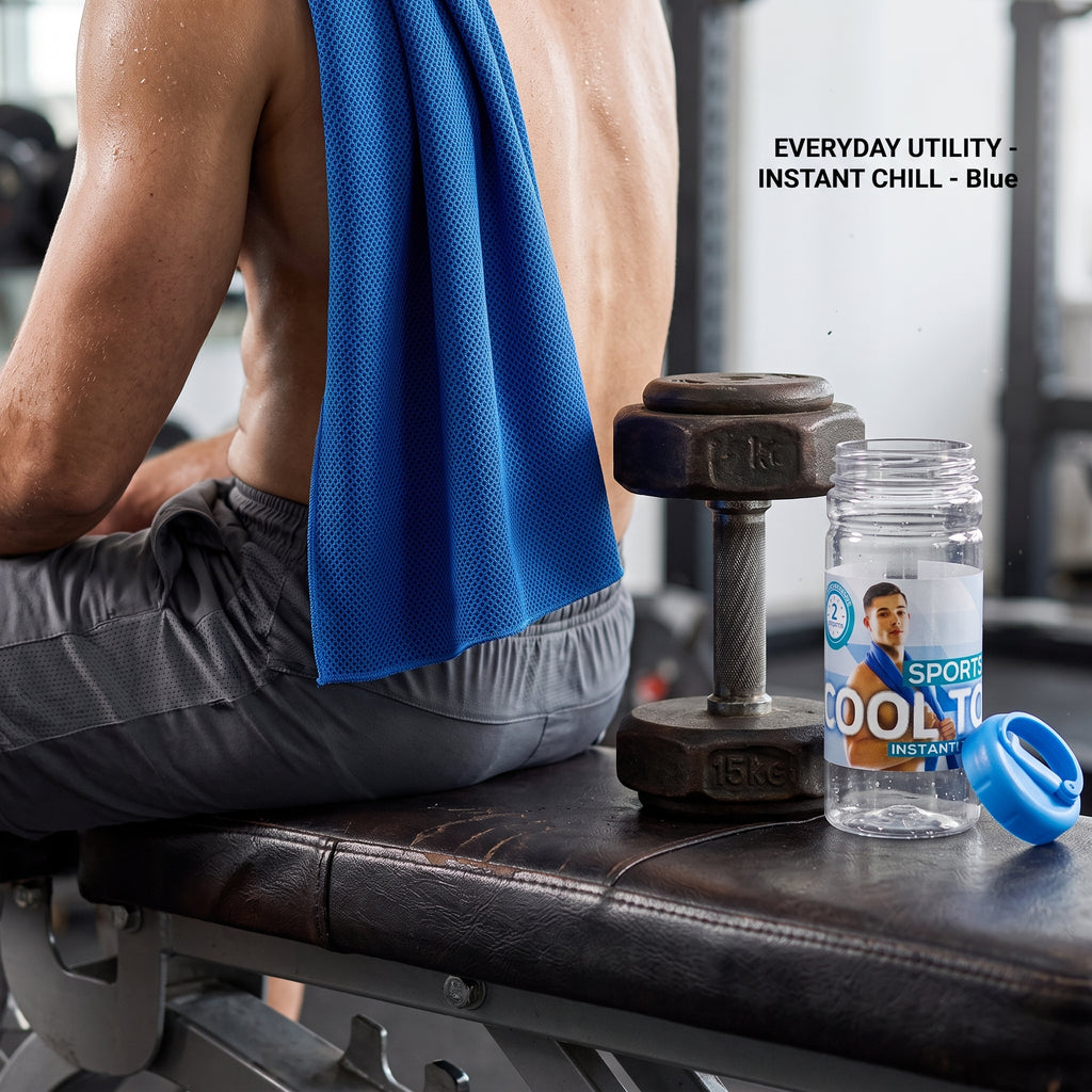 Instant Cooling Sports Towel with Carabiner Bottle Container (Royal Blue) – Gym & Outdoor Chill Towel