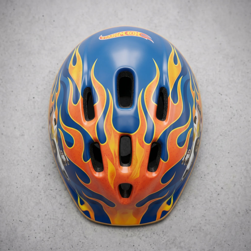 Hot Wheels Rodger Dodger Kids Bike Helmet – Fire Flame Adjustable Safety Helmet for Cycling, Scootering & Skating (Ages 3–8)