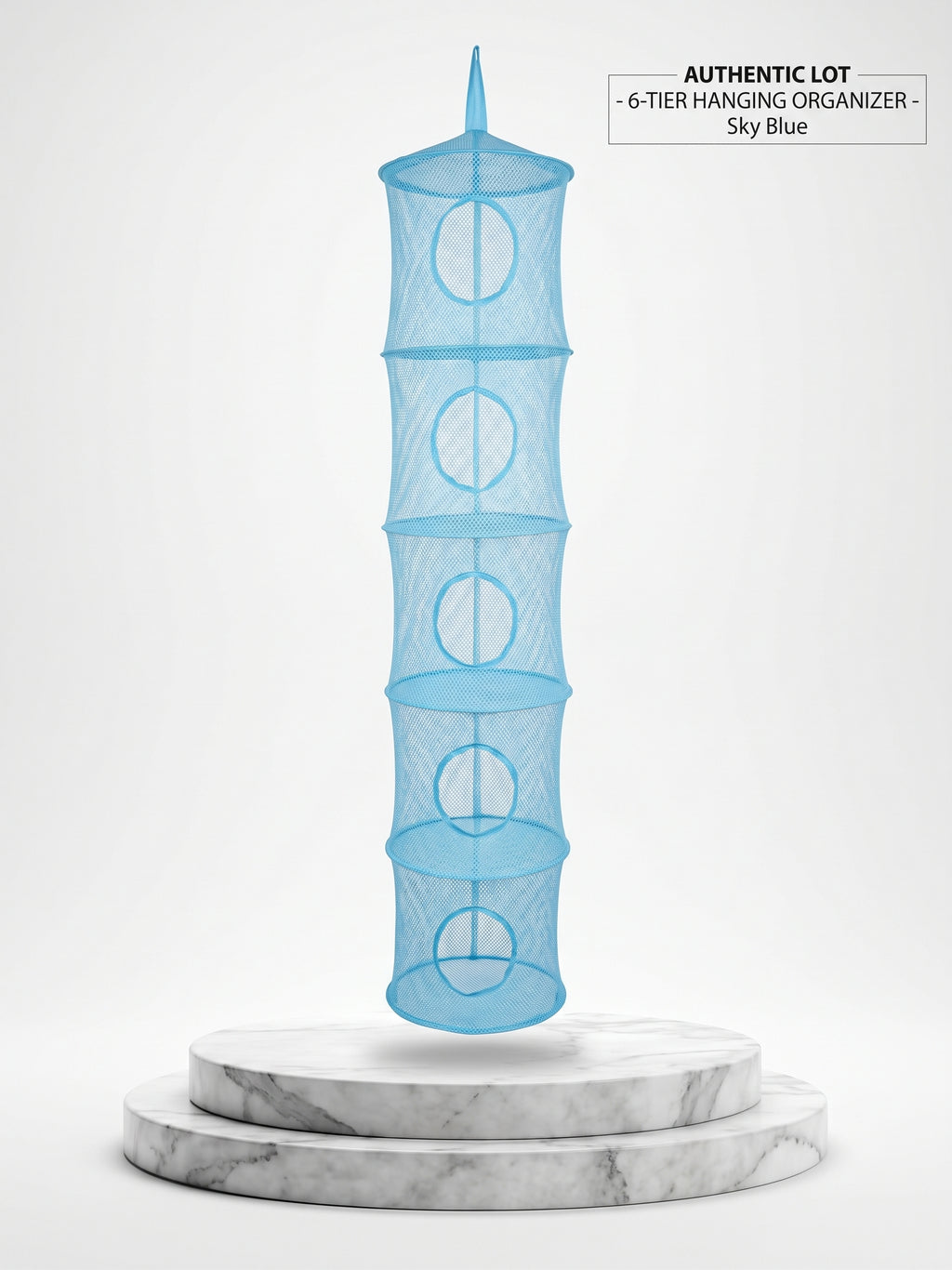 6-Tier Hanging Mesh Storage Organizer (Sky Blue) – Collapsible Wardrobe, Toy & Laundry Net