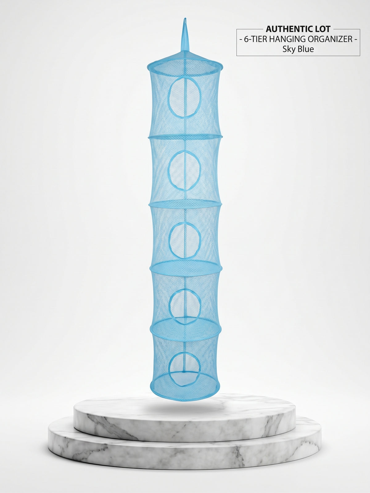 6-Tier Hanging Mesh Storage Organizer (Sky Blue) – Collapsible Wardrobe, Toy & Laundry Net