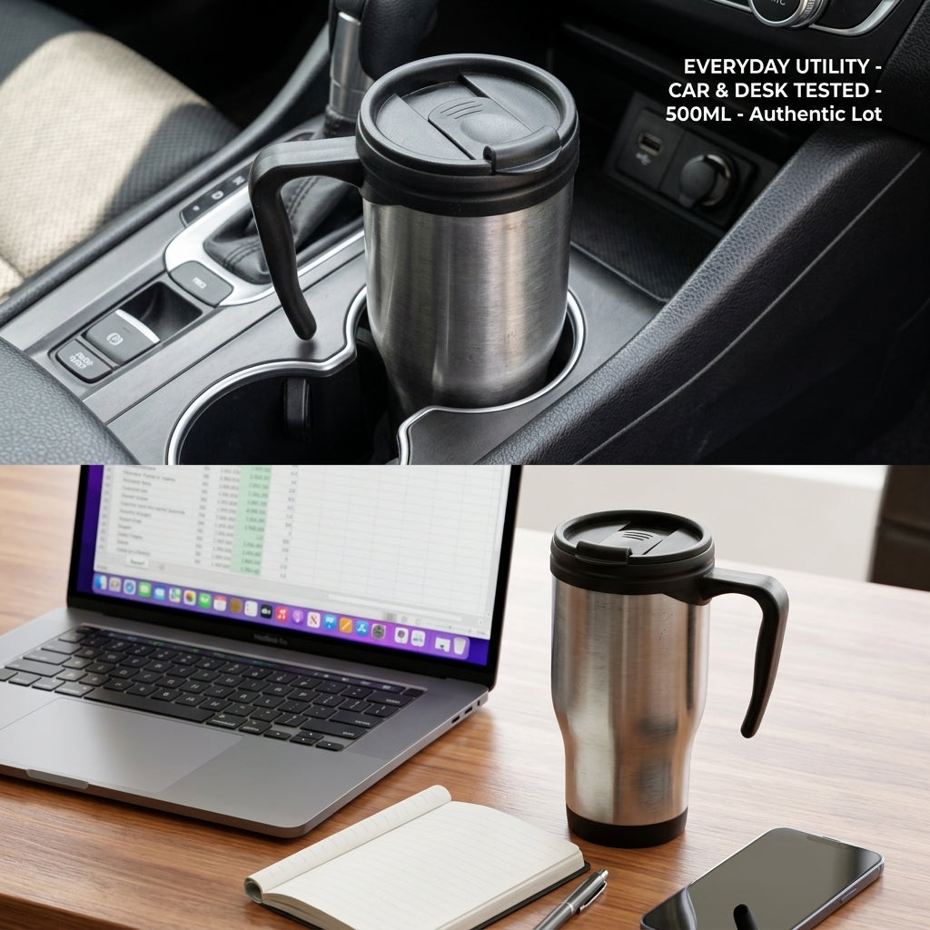 Stainless Steel Insulated Travel Mug with Handle (500ml) – Spill-Resistant Car Tumbler