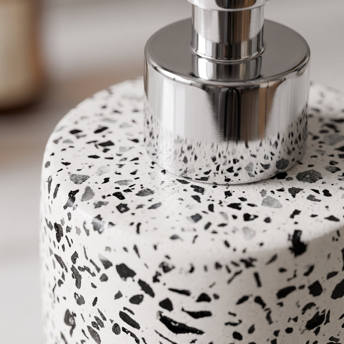 Handcrafted Terrazzo Stone Liquid Soap Dispenser with Rust-Proof Chrome Pump