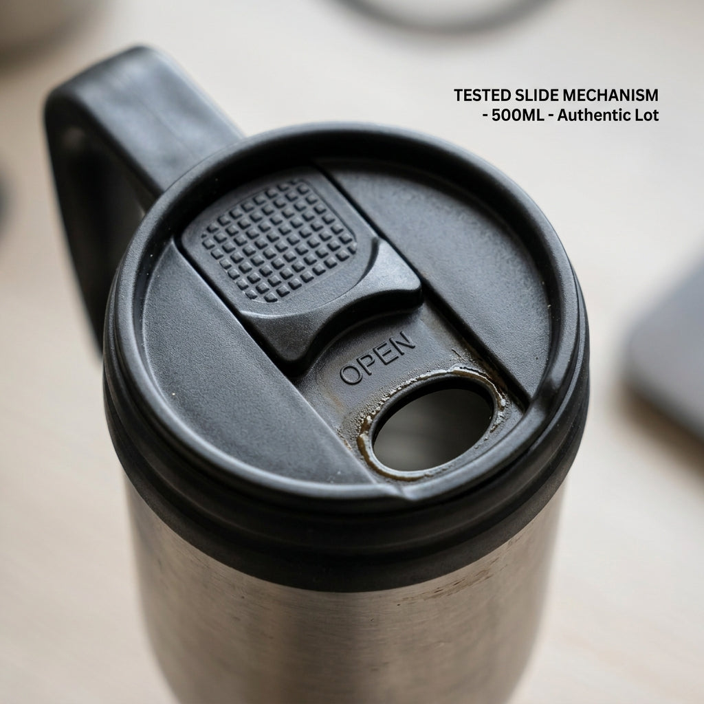 Stainless Steel Insulated Travel Mug with Handle (500ml) – Spill-Resistant Car Tumbler