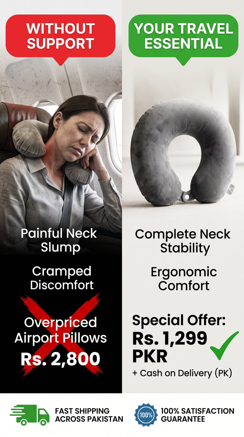Ergonomic 360° Travel Neck Pillow – Ultra-Soft Micro-Plush Cervical Support Cushion for Flights, Road Trips & Office Naps