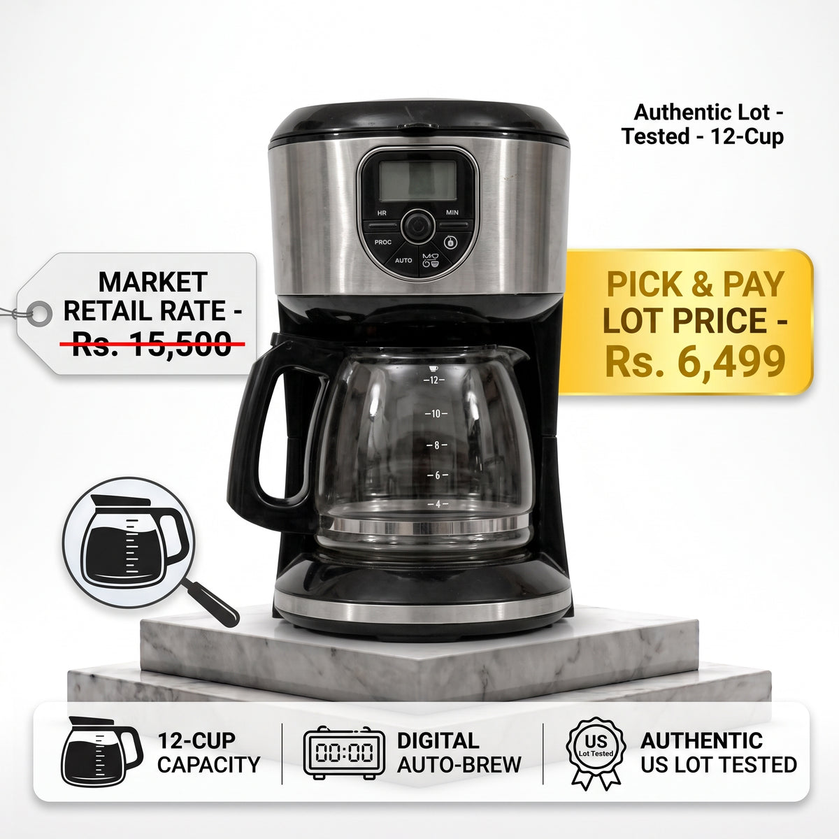 Black+Decker 12-Cup Programmable Digital Coffee Maker (US Lot Stock) – Auto-Brew Drip Machine