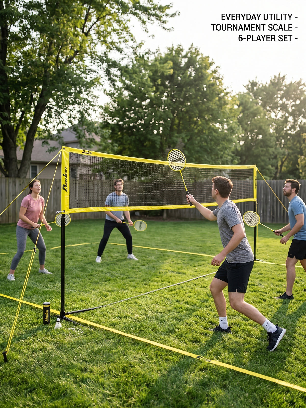 Baden Power Max 6-Player Portable Tournament Badminton Set – All-Weather Net, Poles, Boundary & Bag