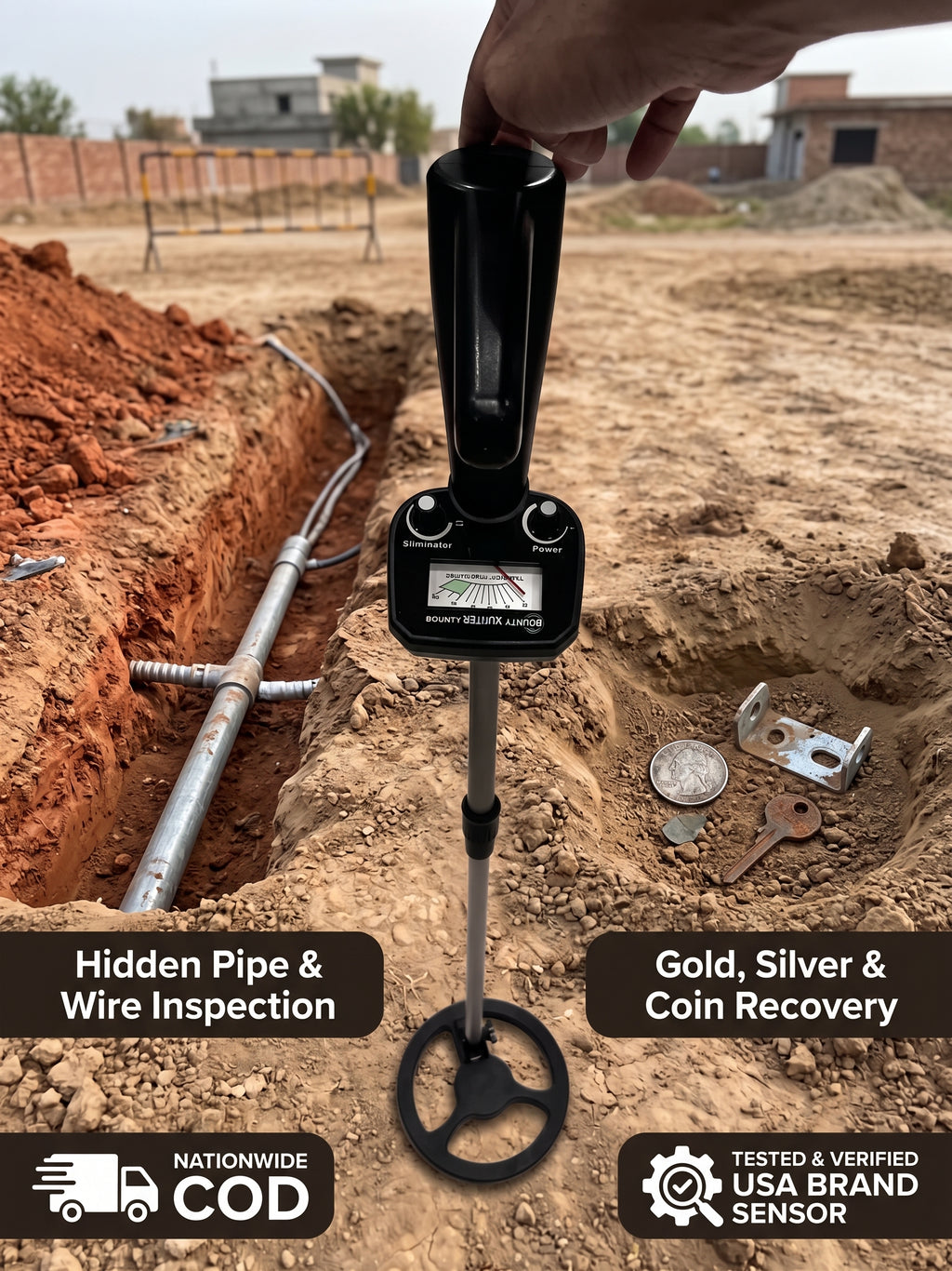 Handheld Precision Metal & Gold Detector – Deep Ground Scanner for Pipes, Nails, Jewelry & Underground Metals (USA Brand)