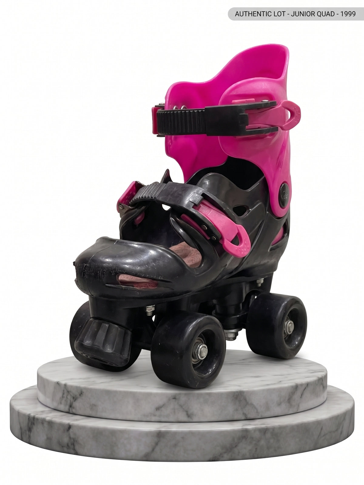 Kids Adjustable Quad Roller Skates (Neon Pink & Black) – Dual Buckle Outdoor Skating Shoes