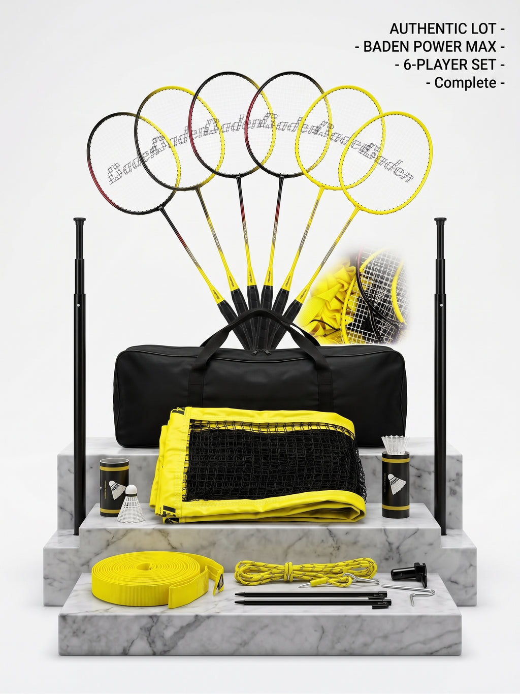 Baden Power Max 6-Player Portable Tournament Badminton Set – All-Weather Net, Poles, Boundary & Bag