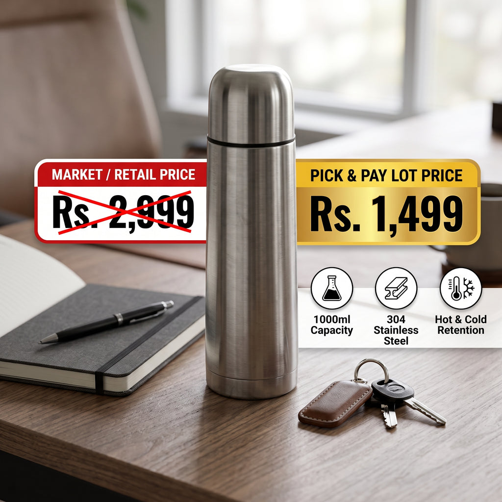 Double-Wall Stainless Steel Vacuum Thermos Flask (1000ml / 1 Liter) – Hot & Cold Bullet Bottle