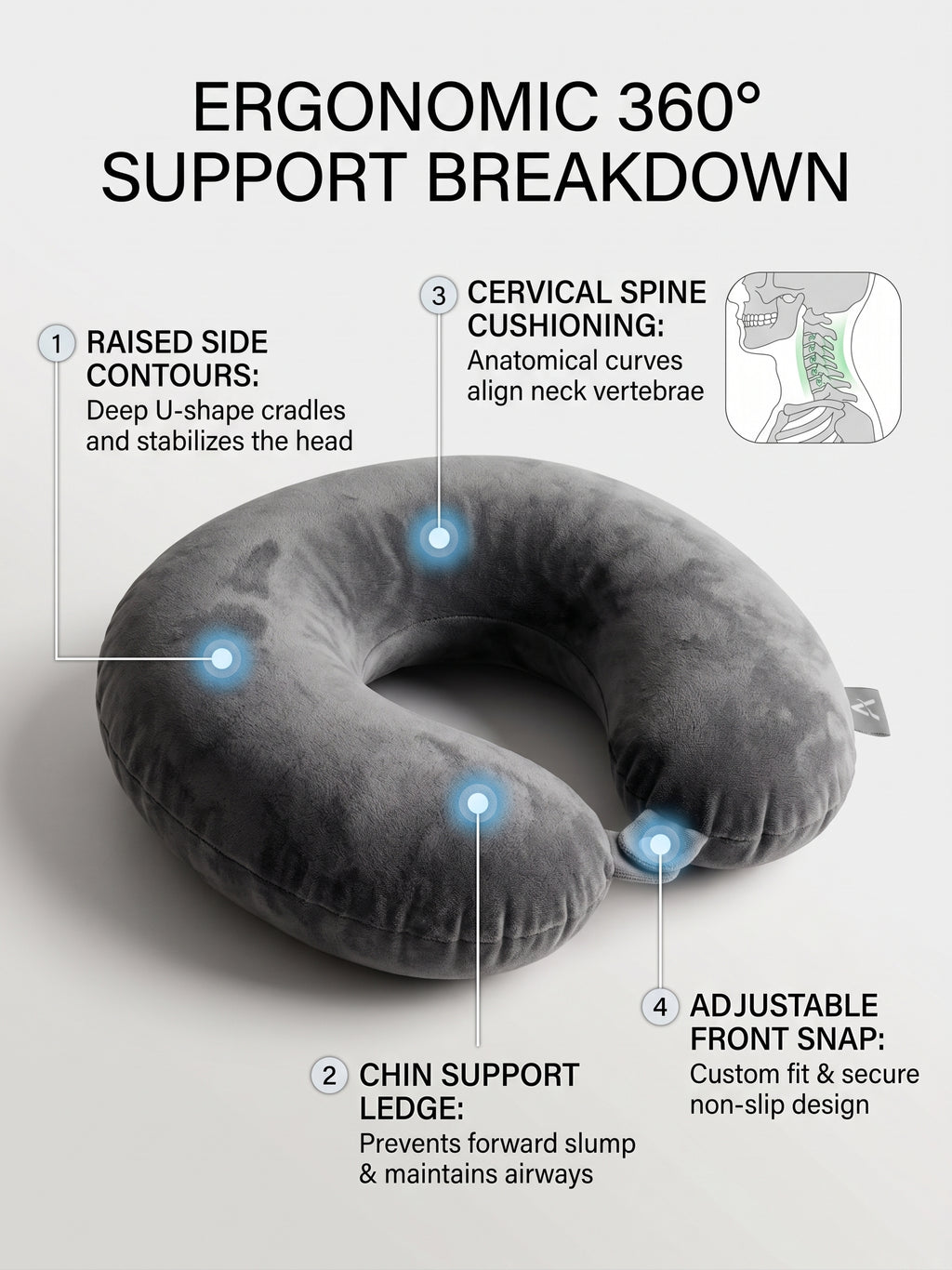Ergonomic 360° Travel Neck Pillow – Ultra-Soft Micro-Plush Cervical Support Cushion for Flights, Road Trips & Office Naps