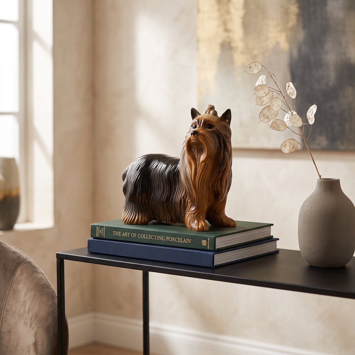 Handcrafted Vintage Ceramic Yorkshire Terrier Figurine – High-Gloss Glazed Porcelain Yorkie Statue for Luxury Home Decor & Pet Lovers