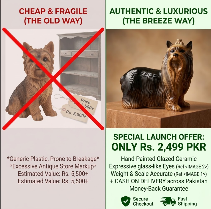 Handcrafted Vintage Ceramic Yorkshire Terrier Figurine – High-Gloss Glazed Porcelain Yorkie Statue for Luxury Home Decor & Pet Lovers